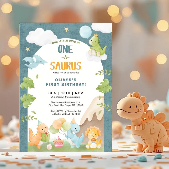 Invitation Fête d'anniversaire One-A-Saurus 1er Premier (Créateur téléchargé)