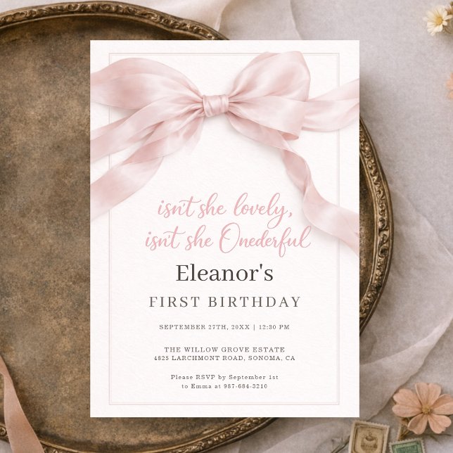 Invitation Fête d'anniversaire Onederful Coquette Bow Girl 1  (Créateur téléchargé)