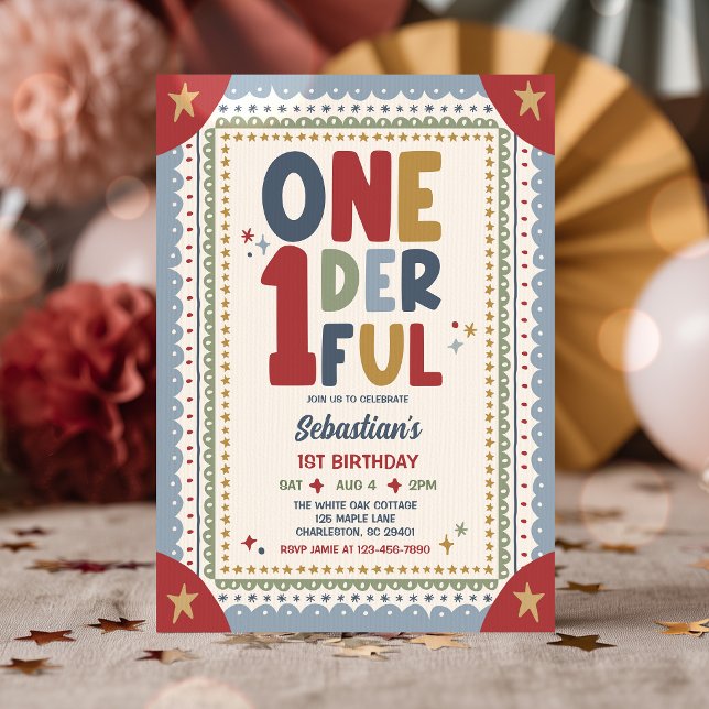 Invitation Fête d'anniversaire Onederful Fantaisiste Garçon 1 (Créateur téléchargé)