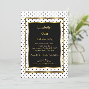 Invitation Fête d'anniversaire Or Blanc Noir Points Polka