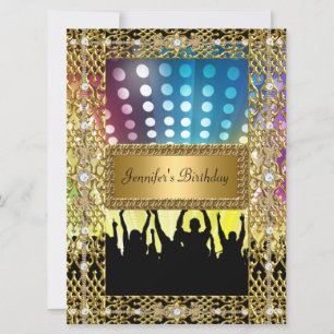 Invitation Fête d'anniversaire Or Noir Disco Tout âge