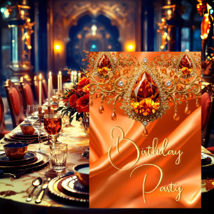 Invitation Fête d'anniversaire Or Soie Orange bijou