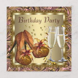 Invitation Fête d'anniversaire orange rose doré pour femme