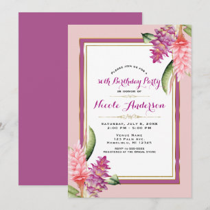 Invitation Fête d'anniversaire Orchidée Fleur Tropicale Rose