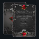 Invitation Fête d'anniversaire ornée de rose rouge de glamour<br><div class="desc">Personnalisez le devant / le dos pour tout événement.</div>