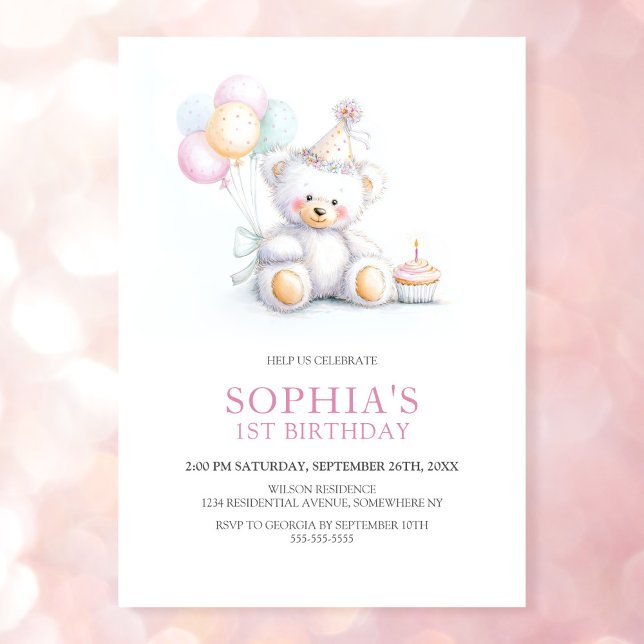 Invitation Fête d'anniversaire Ourson Mignon 1 an (Créateur téléchargé)