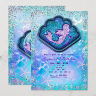 Invitation Fête d'anniversaire pailletante Coquillage digne d