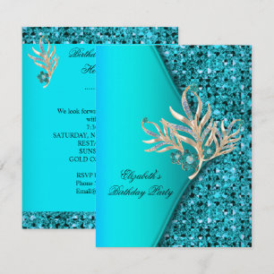 Invitation Fête d'anniversaire pailletée bleu sarcelle élégan