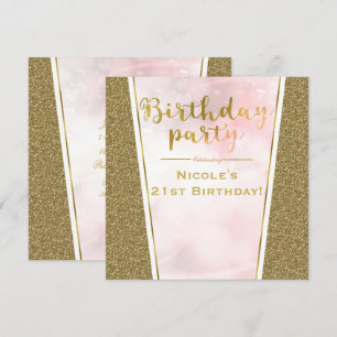 Invitation Fête d'anniversaire pailletée glamour or rose