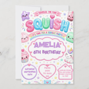 Invitation Fête d'anniversaire pailletée Squishy