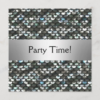 Invitation Fête d'anniversaire paillettes argentées noires