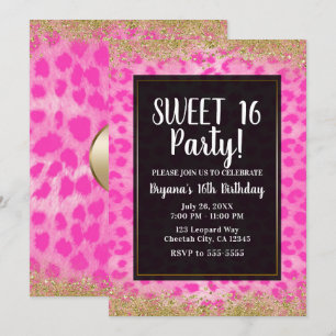 Invitation Fête d'anniversaire Paillettes Or Guépard Léopard