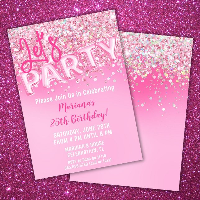Invitation Fête d'anniversaire Paillettes Roses (Créateur téléchargé)