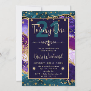 Invitation Fête d'anniversaire paillettes sarcelle, violet et
