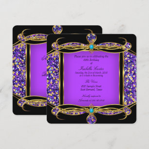 Invitation Fête d'anniversaire Paillettes Violet Turquoise Or