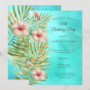 Invitation Fête d'anniversaire Palmier tropical Hibiscus sarc