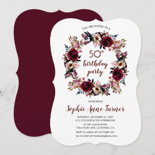 Invitation Fête d'anniversaire papier craft floral Marsala ru