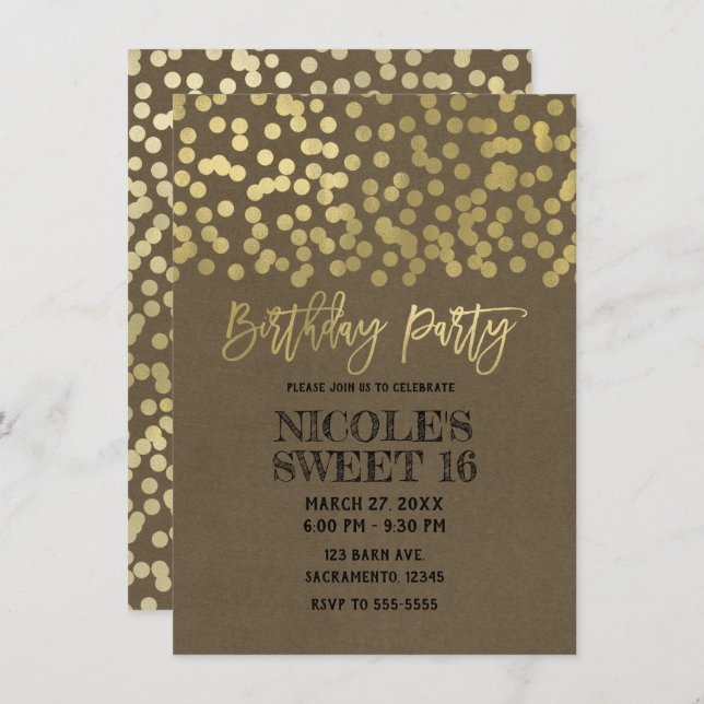 Invitation Fête d'anniversaire papier kraft rustique chic mod (Devant / Derrière)