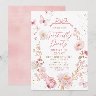 Invitation Fête d'anniversaire papillon aquarelle jardin flor
