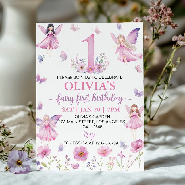 Invitation Fête d'anniversaire papillon du premier jardin flo (Créateur téléchargé)