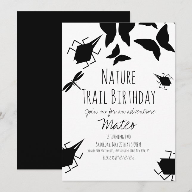Invitation Fête d'anniversaire Papillon Insecte Nature  (Devant / Derrière)