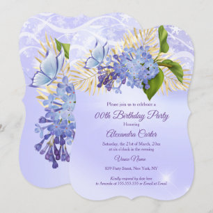 Invitation Fête d'anniversaire Papillon Joli Floral Bleu Viol