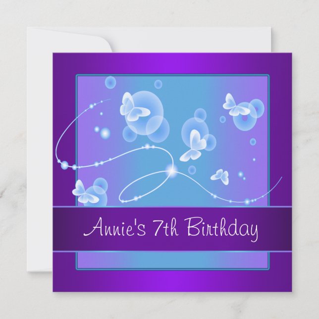 Invitation Fête d'anniversaire Papillon Violet (Devant)