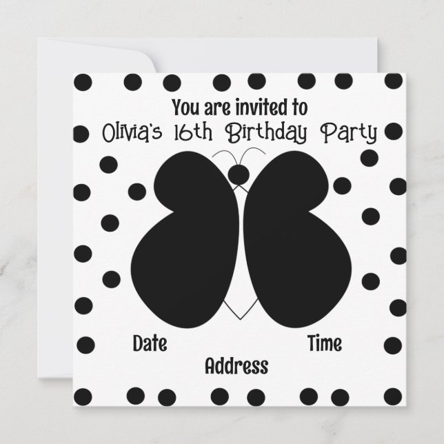 Invitation Fête d'anniversaire Papillons à pois (Devant)