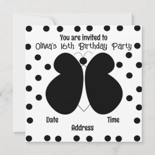 Invitation Fête d'anniversaire Papillons à pois