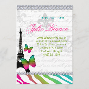 Invitation Fête d'anniversaire Paris Card Les Papillons de la