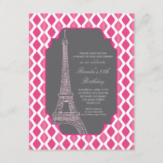Invitation Fête d'anniversaire Paris Modern Pink