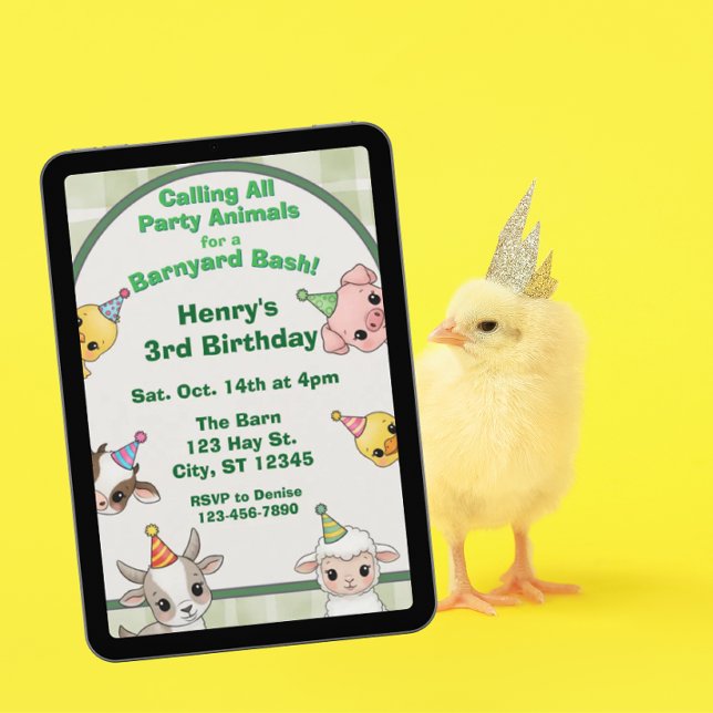 Invitation Fête d'anniversaire Party Animal Barnyard Bash (Créateur téléchargé)