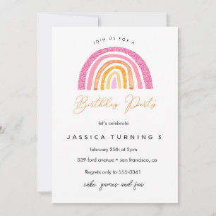 Invitation Fête d'anniversaire pastel arc-en-ciel pailleté po