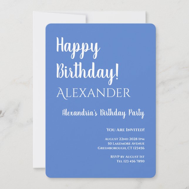 Invitation Fête d'anniversaire pastel bleu Joyeux Anniversair (Devant)