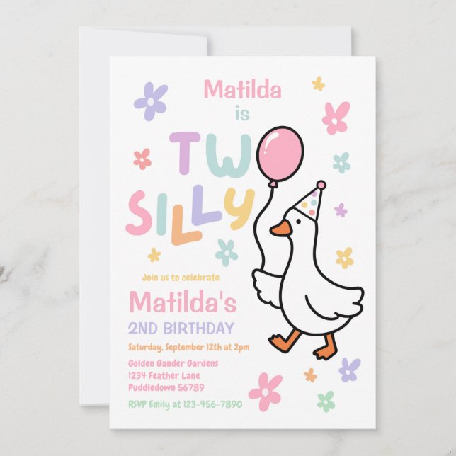 Invitation Fête d'anniversaire pastel de 2 ans de Two Silly G (Devant)