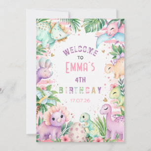 Invitation Fête d'anniversaire pastel de dinosaure mignon dan