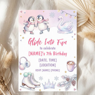 Invitation Fête d'anniversaire pastel de pingouin mignon pour