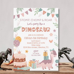 Invitation Fête d'anniversaire Pastel Dino
