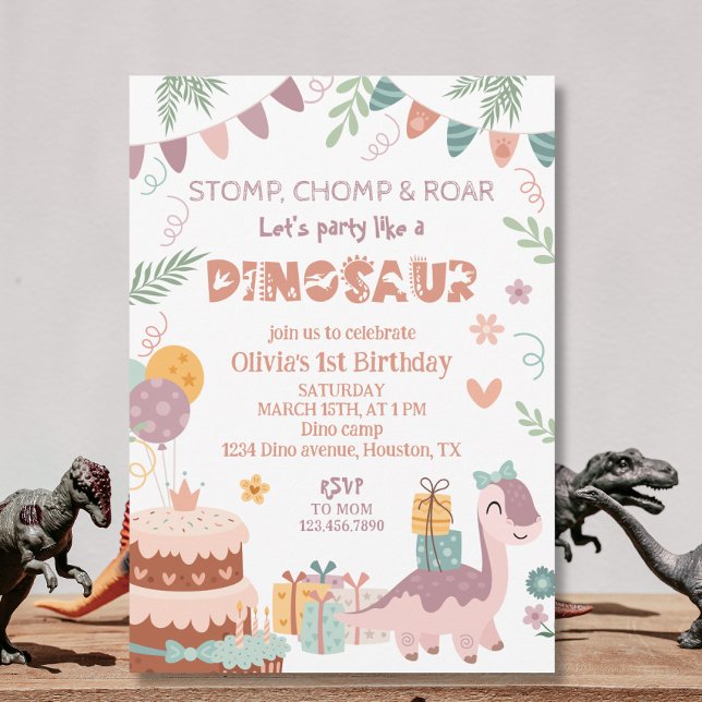 Invitation Fête d'anniversaire Pastel Dino (Créateur téléchargé)