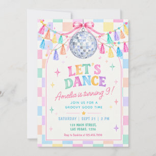 Invitation Fête d'anniversaire Pastel Disco à carreaux
