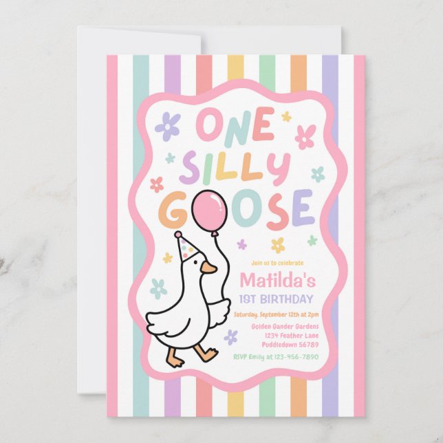 Invitation Fête d'anniversaire pastel d'une fille d'oie idiot (Devant)