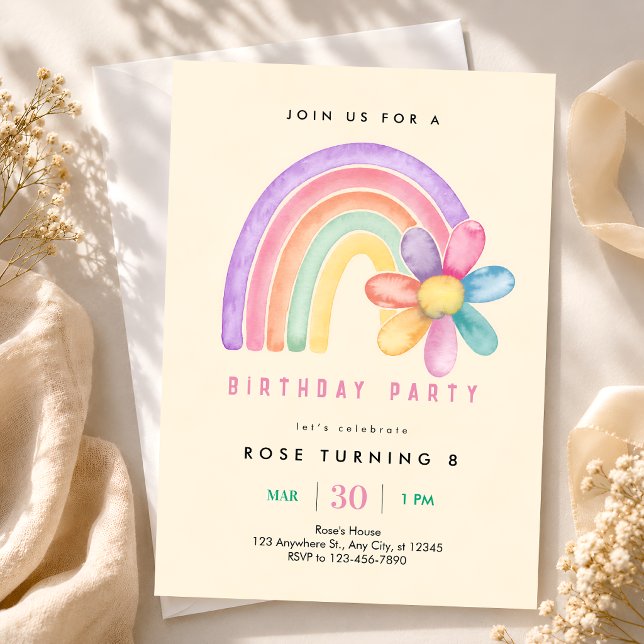Invitation Fête d'anniversaire Pastel Rainbow 8 ans (Créateur téléchargé)
