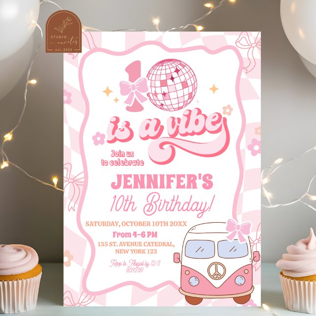 Invitation Fête d'anniversaire Pastel Retro 10 ans (Créateur téléchargé)
