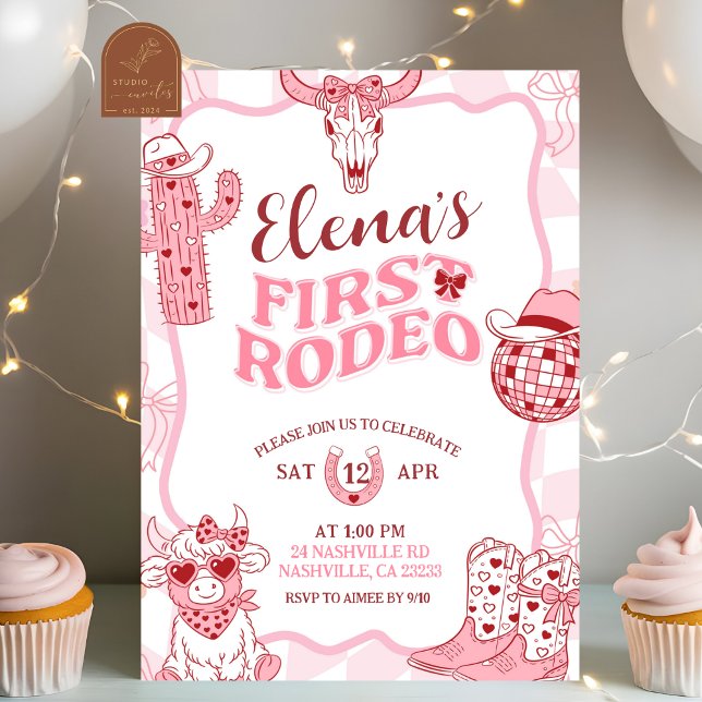Invitation Fête d'anniversaire Pastel Retro Premier Rodéo (Créateur téléchargé)