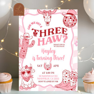 Invitation Fête d'anniversaire Pastel Retro Threehaw Cowgirl