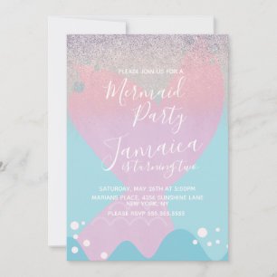 Invitation Fête d'anniversaire pastel sirène faux pailletton 