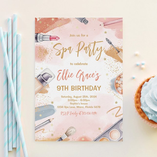 Invitation Fête d'anniversaire Pastel Spa (Créateur téléchargé)