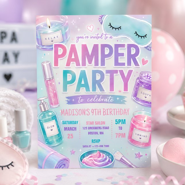 Invitation Fête d'anniversaire Pastel Spa Pamper Party (Créateur téléchargé)
