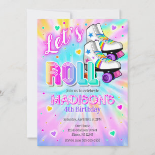 Invitation Fête d'anniversaire patin à roulettes Teinture Tie