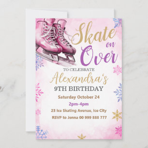 Invitation Fête d'anniversaire Patinage Rose Soirée d'hiver
